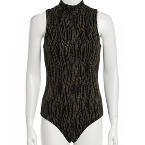 A3 DESIGN Women's Sleeveless Glitter Bodysuit, Size M, Black Gold